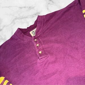 Vintage Dehen 1920‎ Men Sz L Red w Gold Stripes LS Thick Sweatshirt USA 3 Button